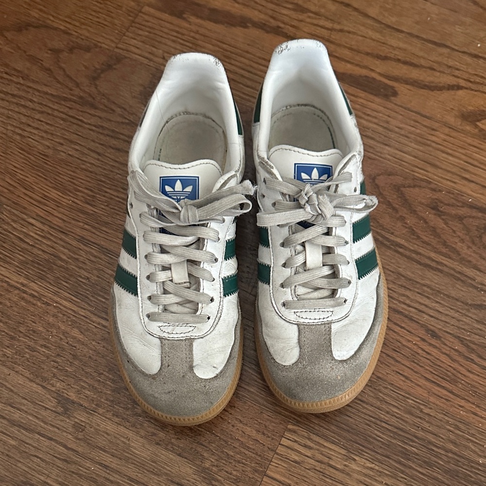 Adidas Girls’ White and Green Sambas